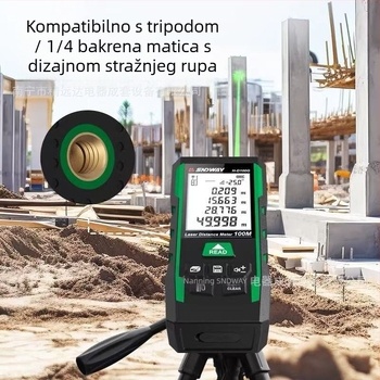 SNDWAY laserski mjerač udaljenosti – vanjski, visoke preciznosti elektronički mjerač s zelenim laserom i infracrvenim mjerenjem
