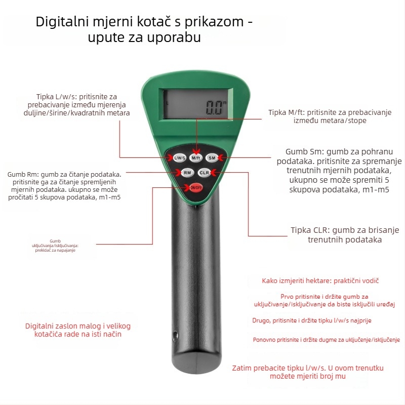 Tuosen ručni mjerač udaljenosti – Visoko precizan mjerni kotač, raspon mjerenja 9999, točnost 1