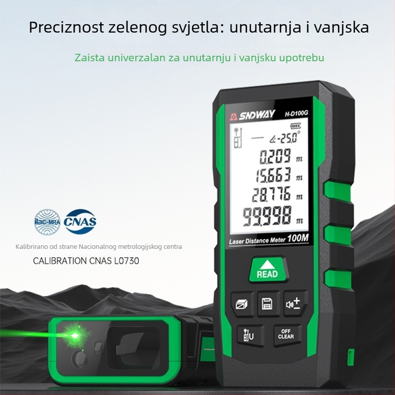 SNDWAY Shendawei Vanjski laserski mjerač udaljenosti — visoko precizan mjerni instrument, digitalna mjeračka, zelena svjetlost, infracrveno mjerenje prostorija