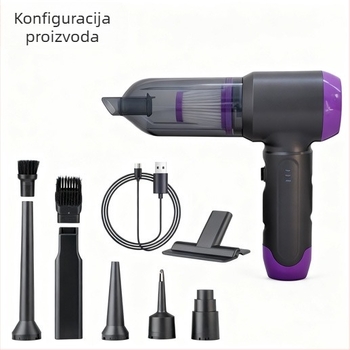 Bežični usisavač za auto, prijenosni ručni, punjivi USB, ugrađena baterija, 100 W, usisna snaga 15,1–20 kPa, suho usisavanje, posuda za prašinu