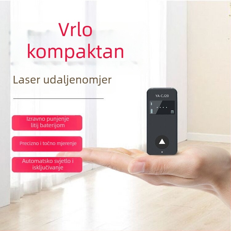 Prijenosni laserski daljinomjer, domet 40 m, točnost 1 m, masa 300 g, napajanje USB ili baterija, ručni infracrveni mjerač udaljenosti