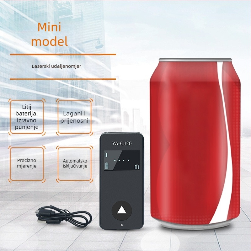 Prijenosni laserski daljinomjer, domet 40 m, točnost 1 m, masa 300 g, napajanje USB ili baterija, ručni infracrveni mjerač udaljenosti