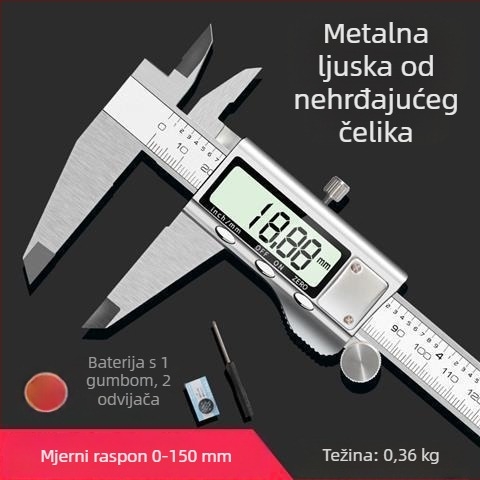 Digitalni kaliper od nehrđajućeg čelika, raspon 150 mm, točnost 0,02 mm, neto težina 350 g