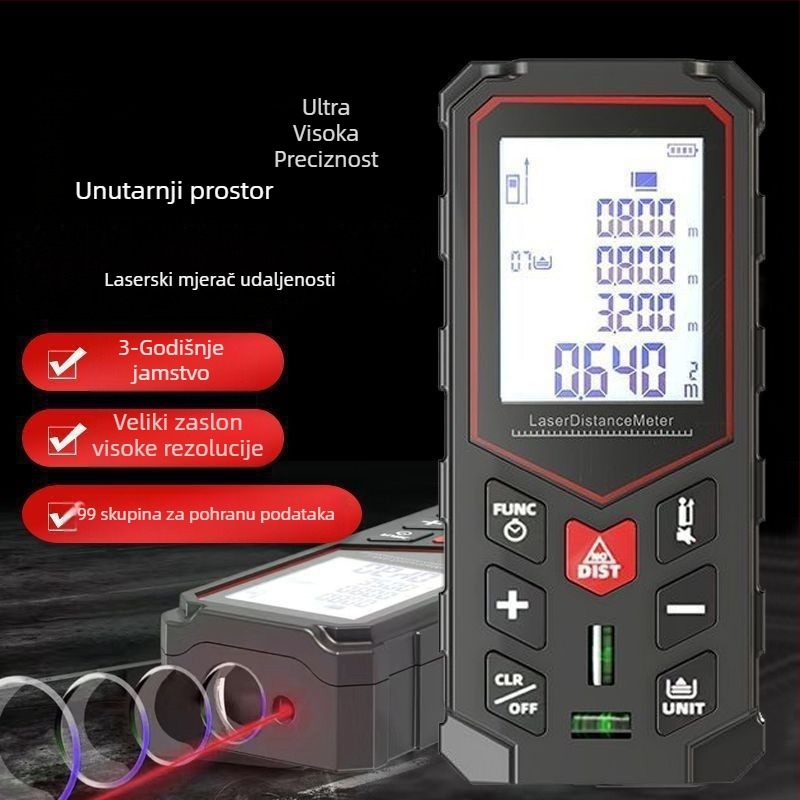 Ručni laserski daljinomjer s infracrvenim senzorom, za unutarnju upotrebu, višenamjenski elektronički mjerač udaljenosti