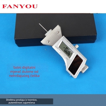 Fan Youmi digitalni mjerač dubine profila gume od nehrđajućeg čelika, solarno napajan, 0-25 mm, točnost 0,01 mm