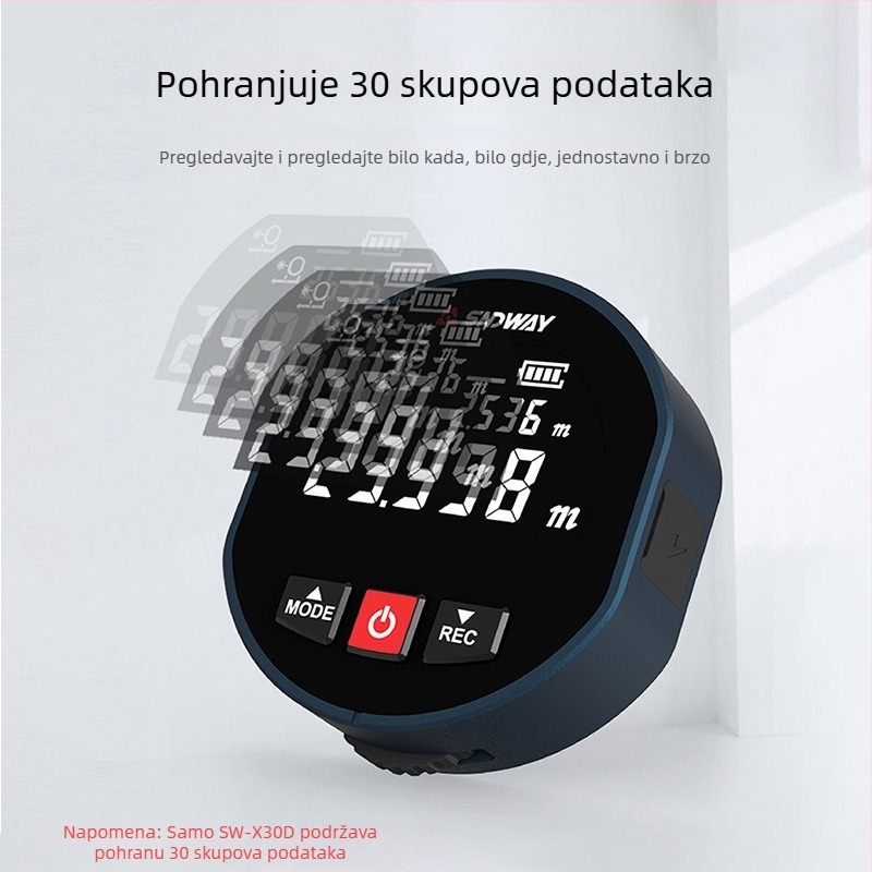 Ručni mjerni uređaj s rolom i digitalnim zaslonom SW-X30D, raspon 0–99 m, preciznost 0.1, napajanje 3.7 V