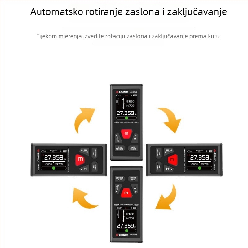 SNDWAY SW-DR60 dvostrani laserski mjerač udaljenosti, domet 100 m (jedan smjer) / 200 m (dva smjera), preciznost ±2 mm + d×10 000, za unutarnje mjerenje duljine i visine.