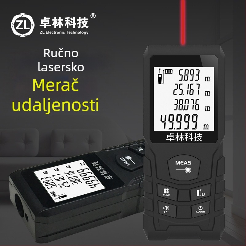 Ručni laserski mjerač udaljenosti – domet 100 m, preciznost ±2 mm, suha baterija No.2/No.7, spremanje do 20 mjerenja