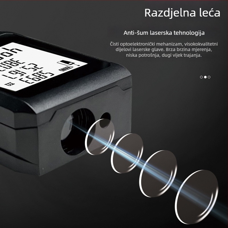 Ručni laserski mjerač udaljenosti – domet 100 m, preciznost ±2 mm, suha baterija No.2/No.7, spremanje do 20 mjerenja