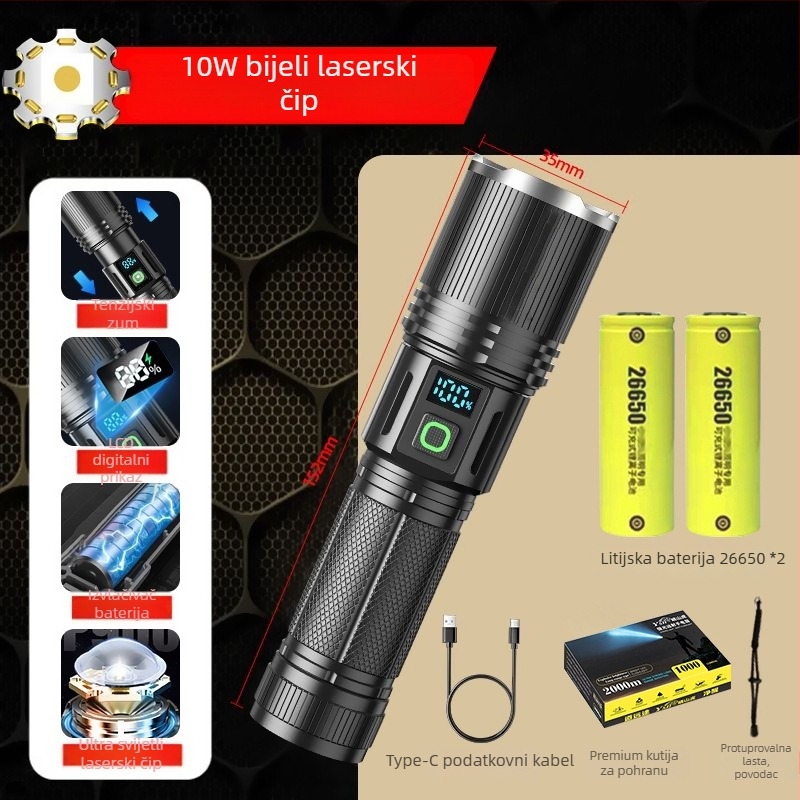 LED svjetiljka s mehaničkim zumom (aluminijska legura; 5000 mAh; 10 W; LED izvor svjetla; domet >500 m)