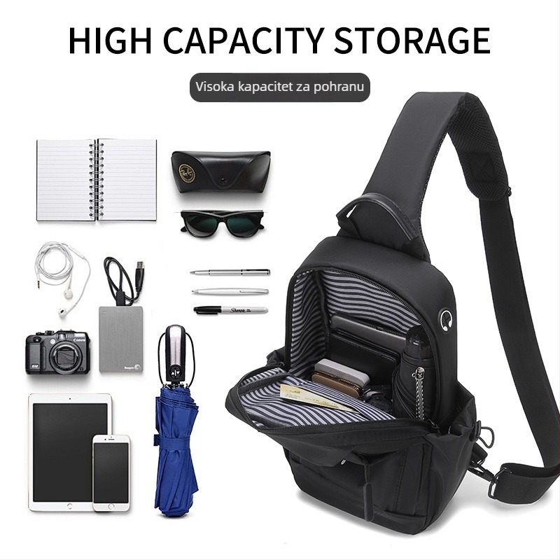 Muška prsna torba za svakodnevnu upotrebu, urbani jednostavni stil; materijal: najlon; funkcije: prozračna, vodootporna, ultra lagana; marka: Meters high rhinoceros