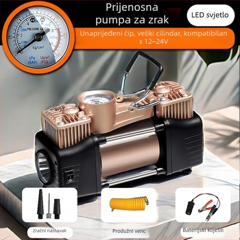 Prijenosna pumpa za automobil, dvostruki cilindar, 12V, 120W, kabel duljine 3 m, manometar