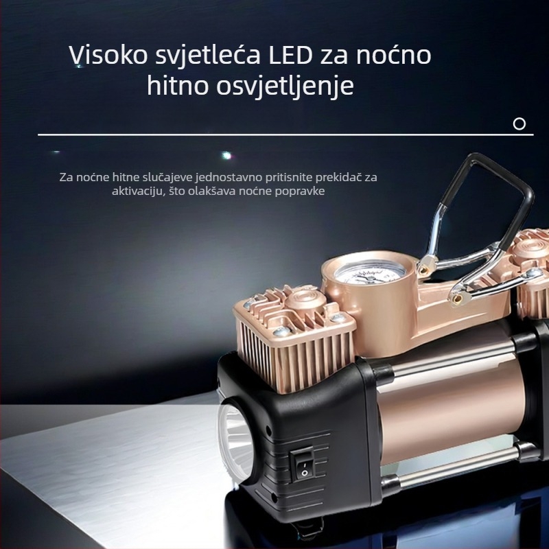 Prijenosna pumpa za automobil, dvostruki cilindar, 12V, 120W, kabel duljine 3 m, manometar