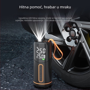 Bežična električna pumpa za automobil i bicikl, USB punjenje, digitalni tlakometar, 30 L/min, ugrađeno svjetlo