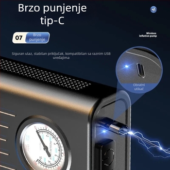 Bežična dvostrukog cilindra pumpa za zrak za automobile, motocikle i bicikle — 180W, 36V, 35 L/min, manometar, rad više od 20 minuta