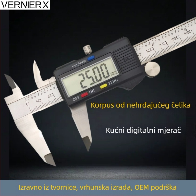 Digitalni kaliper od nehrđajućeg čelika, digitalni zaslon, visoka preciznost mjerenja debljine, industrijska i kućna upotreba