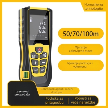 Ručni laserski daljinomjer CJ-W, raspon 0,1–100 m, točnost ±1,5 mm, rezolucija 0,001 m, IPX5, kućište ABS+TPR