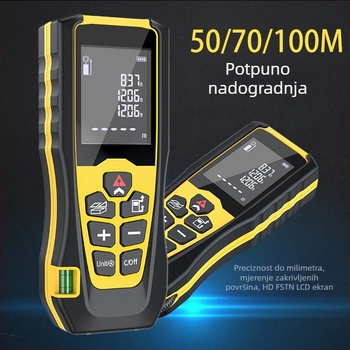 Ručni laserski daljinomjer CJ-W, raspon 0,1–100 m, točnost ±1,5 mm, rezolucija 0,001 m, IPX5, kućište ABS+TPR