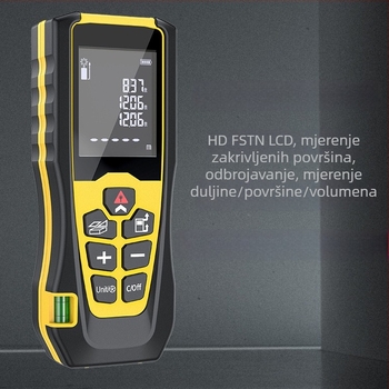 Ručni laserski daljinomjer CJ-W, raspon 0,1–100 m, točnost ±1,5 mm, rezolucija 0,001 m, IPX5, kućište ABS+TPR