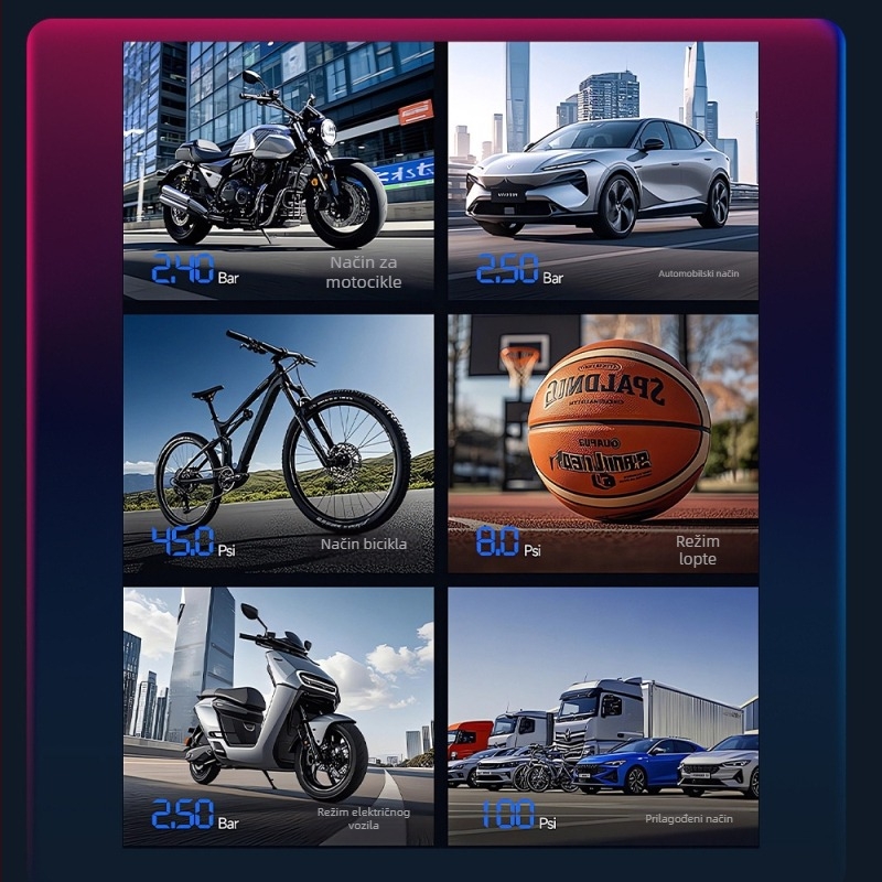 Automobilska električna pumpa za zrak s digitalnim zaslonom, 12V, 120W, 35 L/min, USB-C punjenje