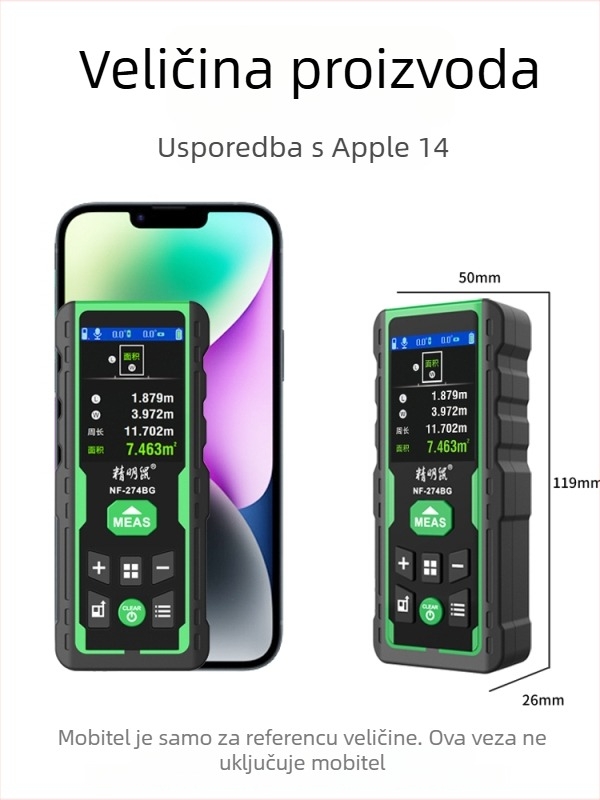 Vanjski ručni laserski daljinomjer s infracrvenim mjerenjem, model NF-275G/NF-274BG, visoka preciznost