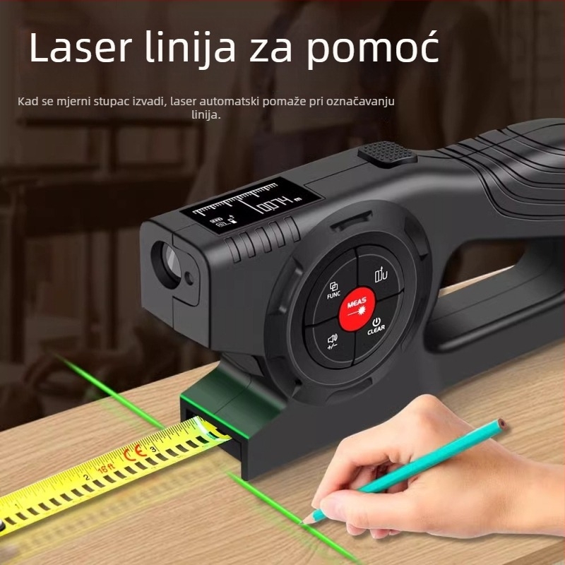 SK-TM03 laserski mjerač udaljenosti – 3-u-1 pametni digitalni mjerač duljine s digitalnim zaslonom, punjiva baterija