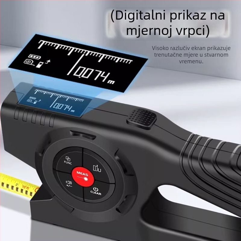 SK-TM03 laserski mjerač udaljenosti – 3-u-1 pametni digitalni mjerač duljine s digitalnim zaslonom, punjiva baterija