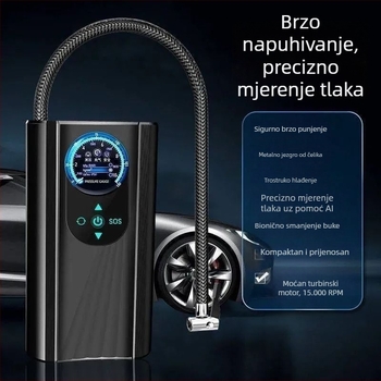 Prijenosna bežična pumpa za zrak visokog tlaka za auto, motocikl i električni bicikl - 120W, digitalni prikaz, višecilindrična, upozoravajuće svjetlo