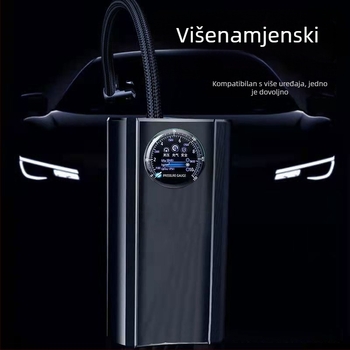 Prijenosna bežična pumpa za zrak visokog tlaka za auto, motocikl i električni bicikl - 120W, digitalni prikaz, višecilindrična, upozoravajuće svjetlo