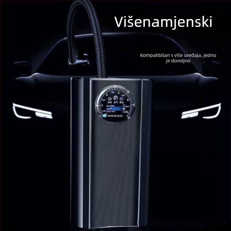 Prijenosna bežična pumpa za zrak visokog tlaka za auto, motocikl i električni bicikl - 120W, digitalni prikaz, višecilindrična, upozoravajuće svjetlo