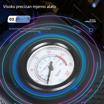 Bežična pumpa za zrak za auto i bicikl, 80W, ABS kućište, jednocilindrična, 30 L/min, s manometrom