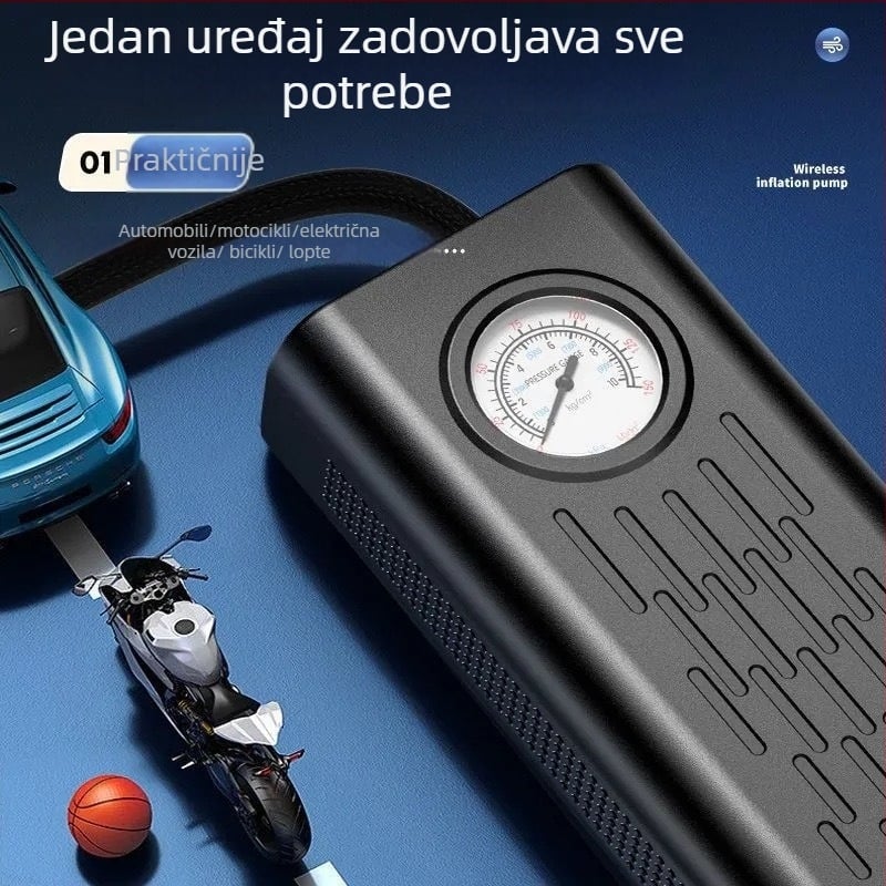 Bežična pumpa za zrak za auto i bicikl, 80W, ABS kućište, jednocilindrična, 30 L/min, s manometrom