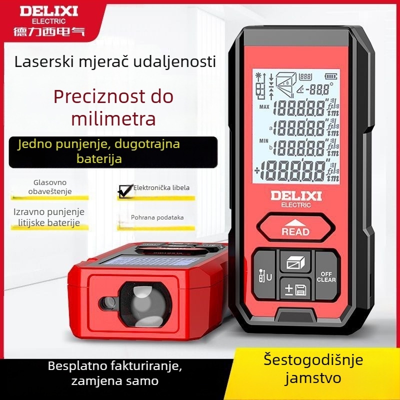 Delixi laserski mjerač udaljenosti – Brend Delixi, Tip: laserski mjerač udaljenosti, Podrijetlo: Kina