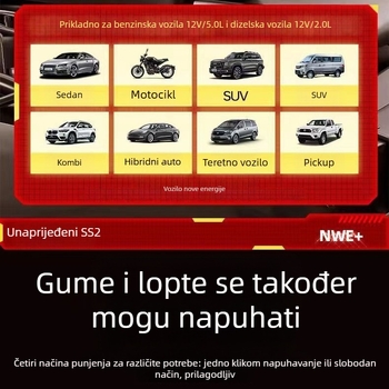 Prijenosni bežični kompresor za automobile za pumpanje guma s digitalnim zaslonom, 12V, manje od 80W, 25 L/min, USB punjenje