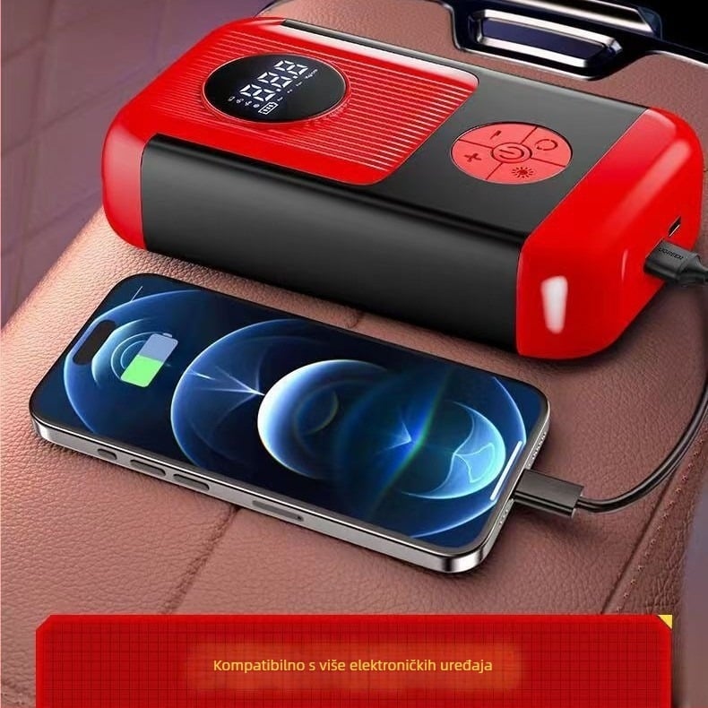 Prijenosni bežični kompresor za automobile za pumpanje guma s digitalnim zaslonom, 12V, manje od 80W, 25 L/min, USB punjenje