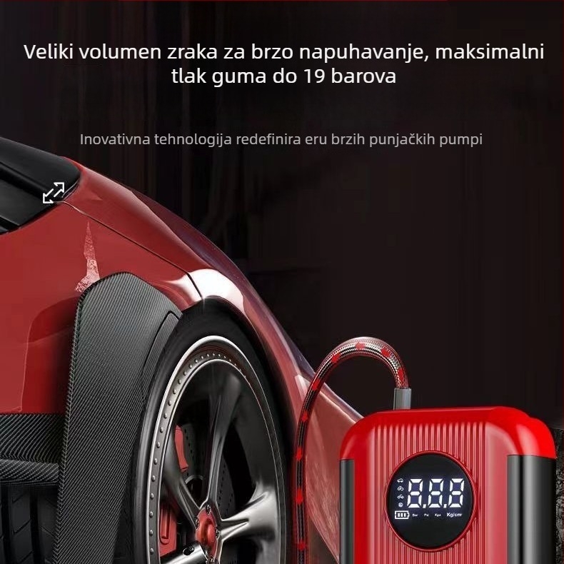 Prijenosni bežični kompresor za automobile za pumpanje guma s digitalnim zaslonom, 12V, manje od 80W, 25 L/min, USB punjenje