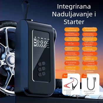 Automobilski napuhivač s ugrađenom Power Bankom, s dva ili više cilindara, 100W, 14.8V, protok zraka 35 L/min, izuzetno brzo napuhivanje