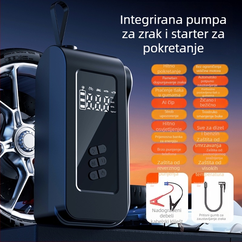 Automobilski napuhivač s ugrađenom Power Bankom, s dva ili više cilindara, 100W, 14.8V, protok zraka 35 L/min, izuzetno brzo napuhivanje