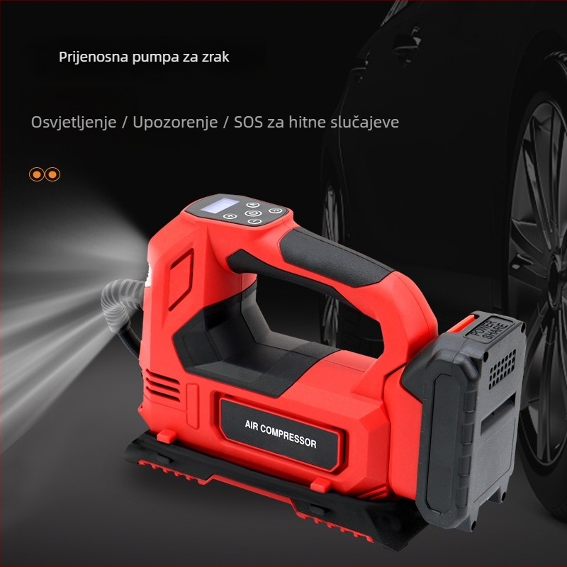 Yi Dao Prijenosna pumpa za auto gume s LED svjetlom i digitalnim prikazom, 12V, 120W, 30 L/min