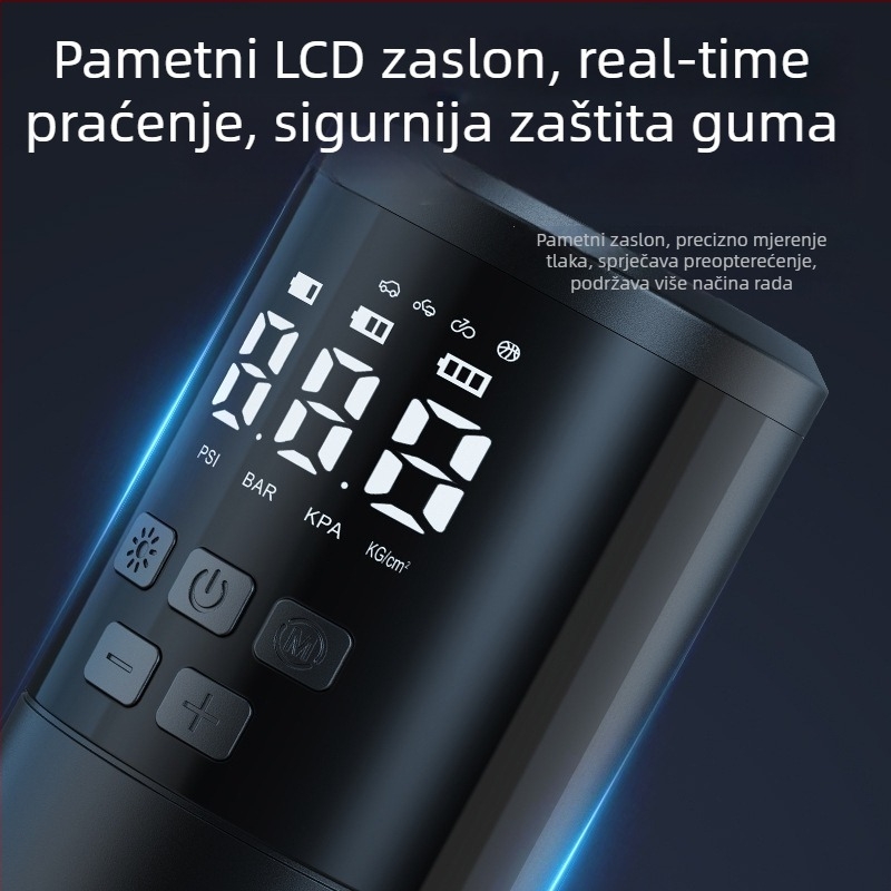 Prijenosna pumpa za napuhavanje guma za automobile, motocikle, bicikle i električna vozila – digitalni zaslon, 7,4V, 18650 baterija, 80W, 25 L/min