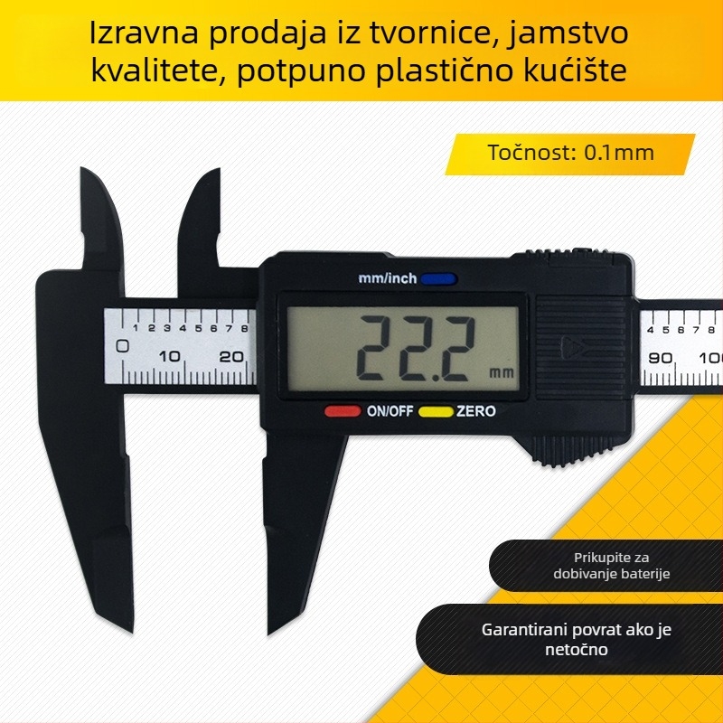 Plastični digitalni šubler s karbonskim vlaknima i elektroničkim prikazom, visoka preciznost, 0–150 mm, za kućnu upotrebu