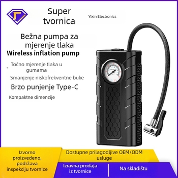 Prijenosna pumpa za automobilske gume, 12V, 80W, punjiva, ABS kućište, protok 25 L/min
