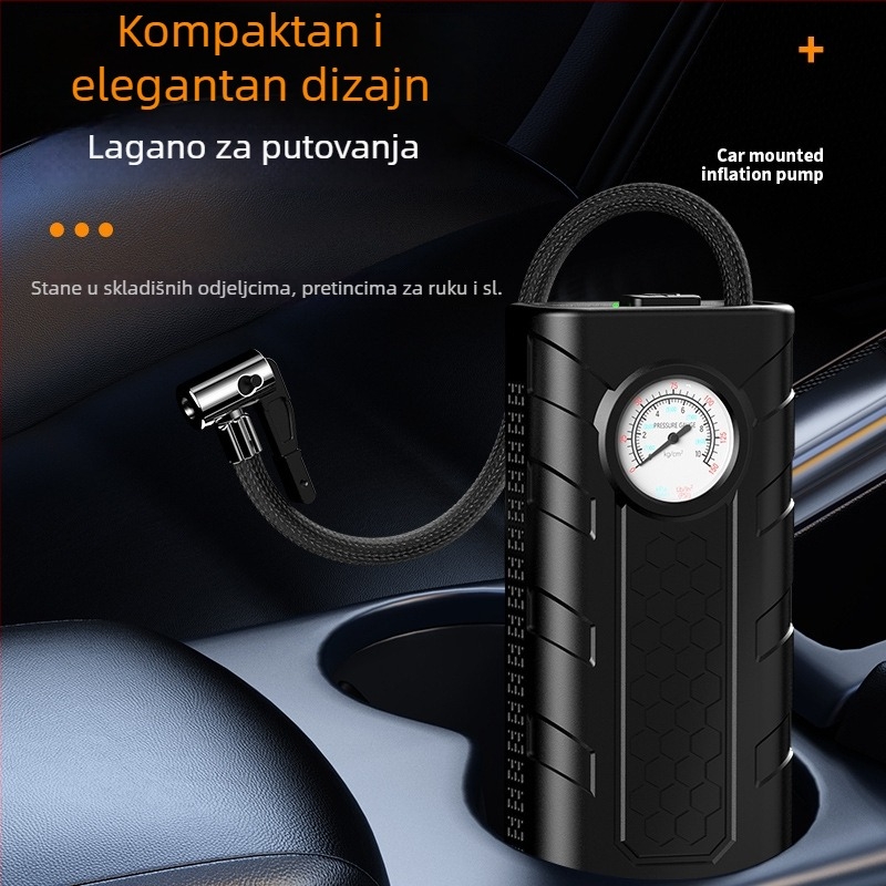 Prijenosna pumpa za automobilske gume, 12V, 80W, punjiva, ABS kućište, protok 25 L/min