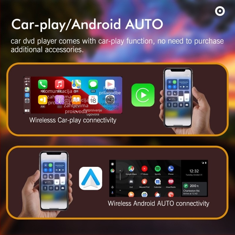 Navihua MP5 auto player Bluetooth, bežični CarPlay i Android navigacija, 2GB+32GB memorije, GPS i Wi-Fi