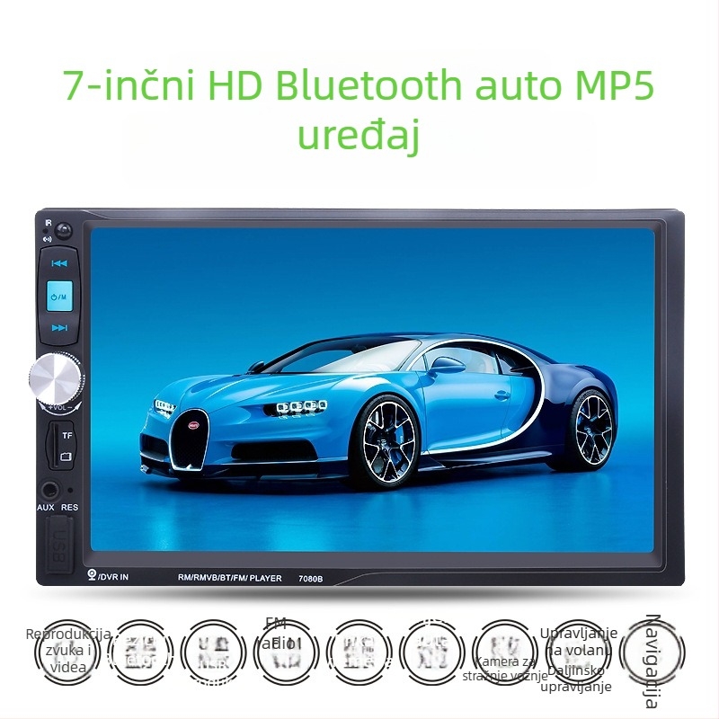 Automobilski multimedični player MP4/MP5 s Bluetoothom, reprodukcija putem USB/TF kartice, TFT zaslon, 12V napajanje, model 7080B