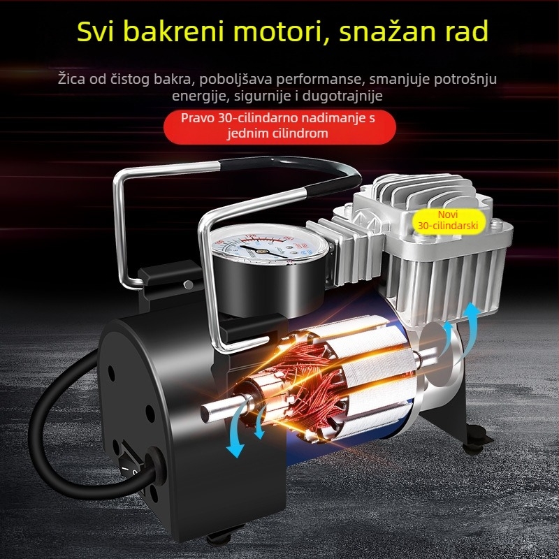 Kućna pumpa za zrak s jednim cilindrom za košarku i nogomet – 220V, 220W, materijal: metal + ABS, tlakomjer, protok zraka >70 L/min