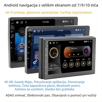 Bežični MP5 player za auto s CarPlay i Android navigacijom – Model 9988, Napajanje: 12-24V DC, Podrška reprodukciji glazbe, Glazbeni formati: FLAC, APE, OGG, MP2, MP3, WAV, WMA, ASF