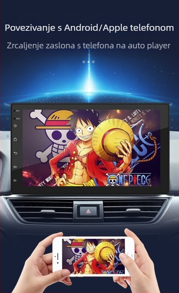 Bežični MP5 player za auto s CarPlay i Android navigacijom – Model 9988, Napajanje: 12-24V DC, Podrška reprodukciji glazbe, Glazbeni formati: FLAC, APE, OGG, MP2, MP3, WAV, WMA, ASF