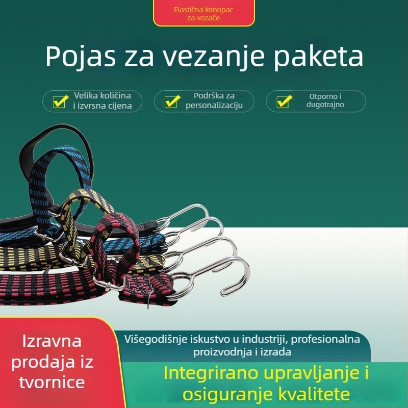 Elastični kaiš za pričvršćivanje za motocikle i prtljagu s kopčom od aluminijske legure, latex žica, nosivost 100 kg