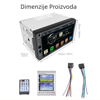 Auto MP5 Bluetooth radio player, model F13307mp5-2, napajanje 12V, LED zaslon s 260k bojom, AVI/MP4 video, MP3/WMA/WAV zvuk